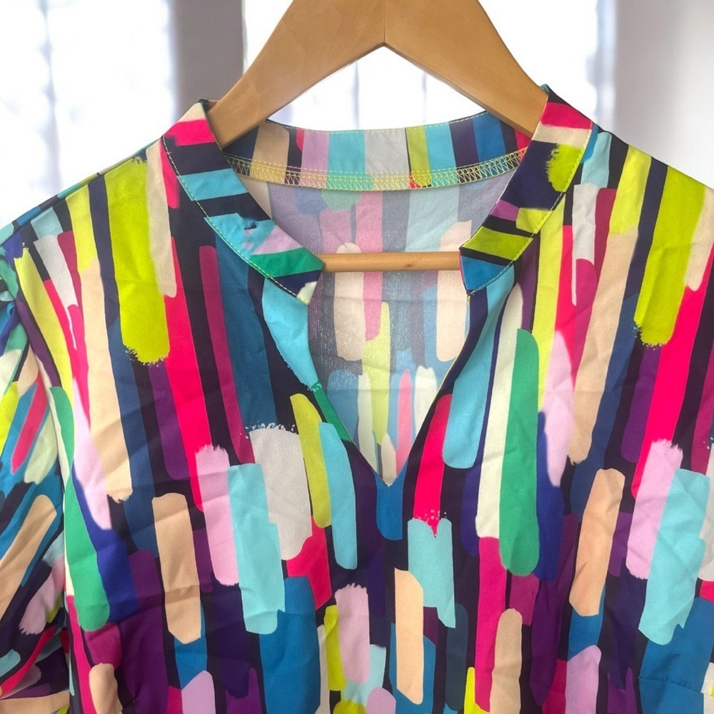 Colorful Abstract Women's V- Neck Top